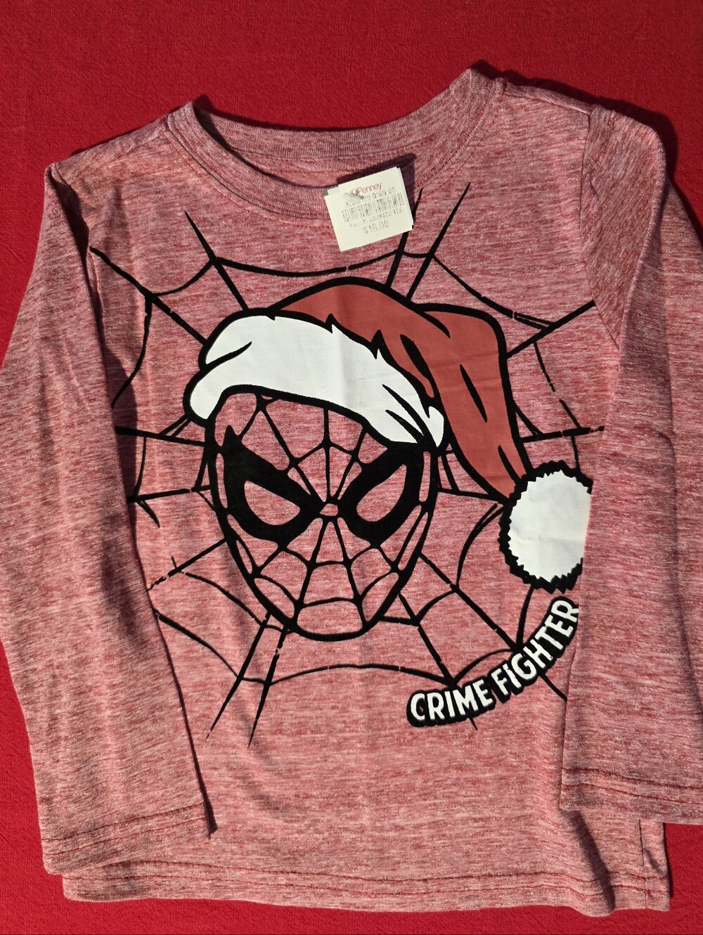 Marvel Kids Red Spider-Man Santa Hat Long Sleeve Tee